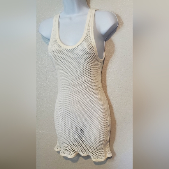 💚5/$25 Pendeed White Mesh Open Weave Cotton Knit Tank Top Mini Dress Dancewear - Picture 3 of 8